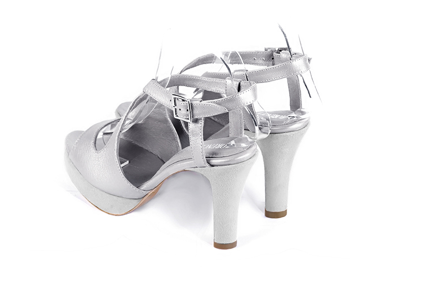 Women's silver and pearl grey elegant cross straps sandals. .  - Rear view